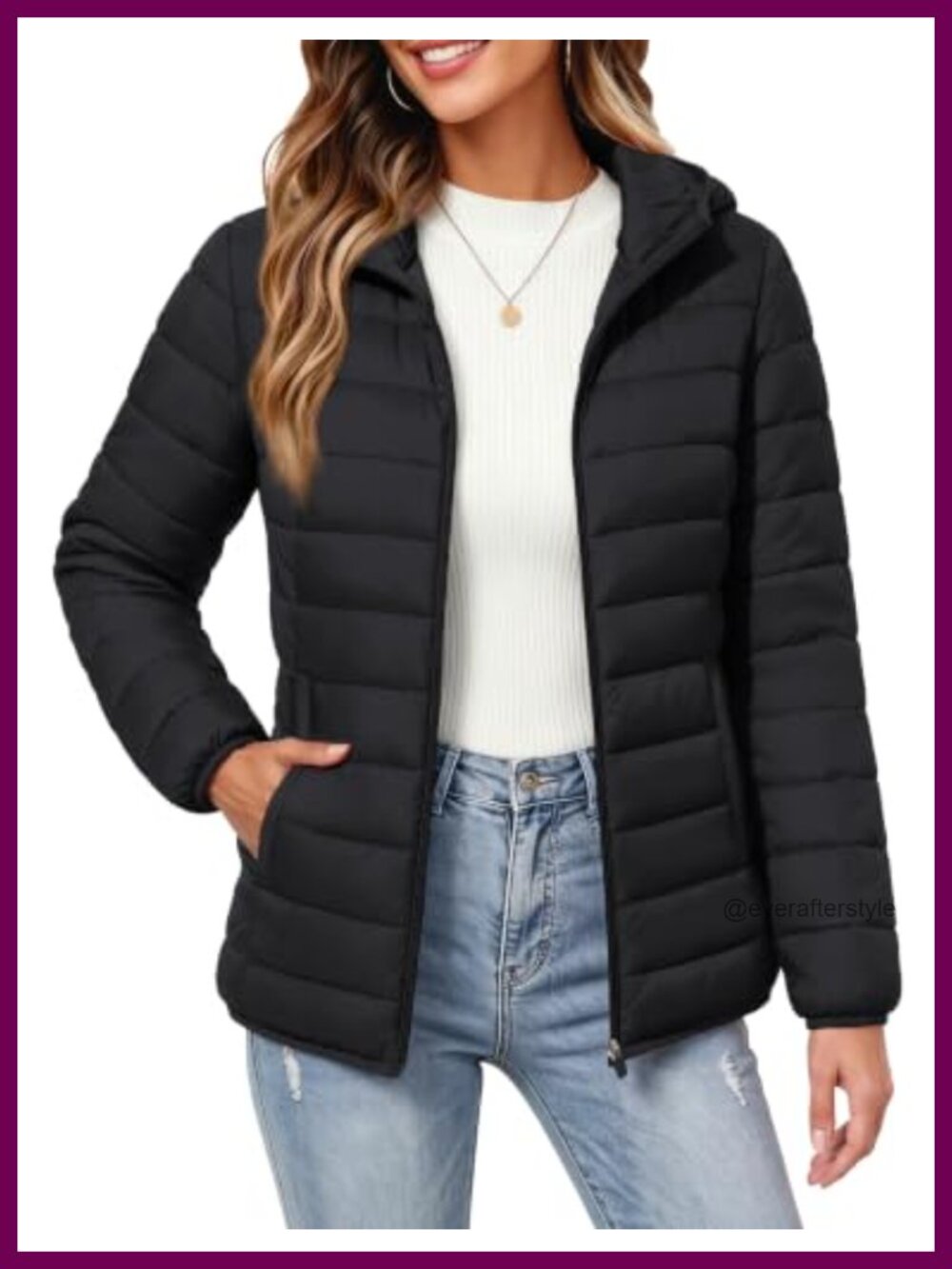 Womens Lightweight Packable Puffer Jacket Hooded Quilted Nylon Coat